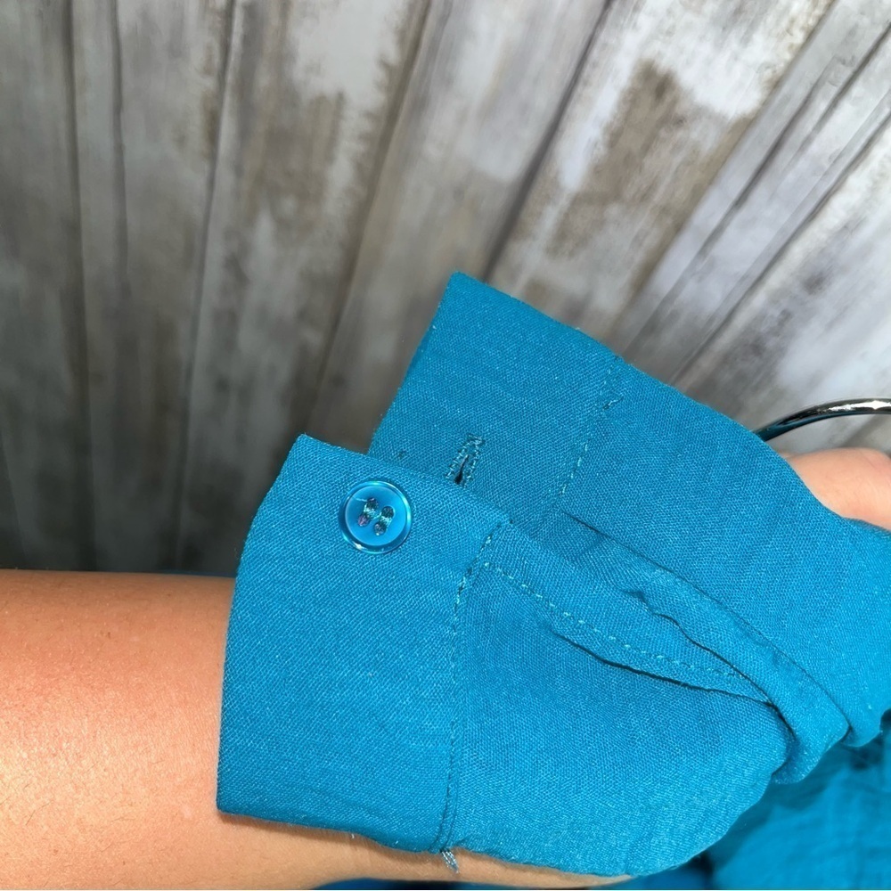 Jodifl Oversized Teal Blue Button Down - Picture 3 of 4